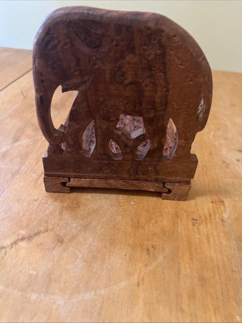 Vintage Carved Sliding Bookends Elephants Adjustable Bohemian Wood Book Holder